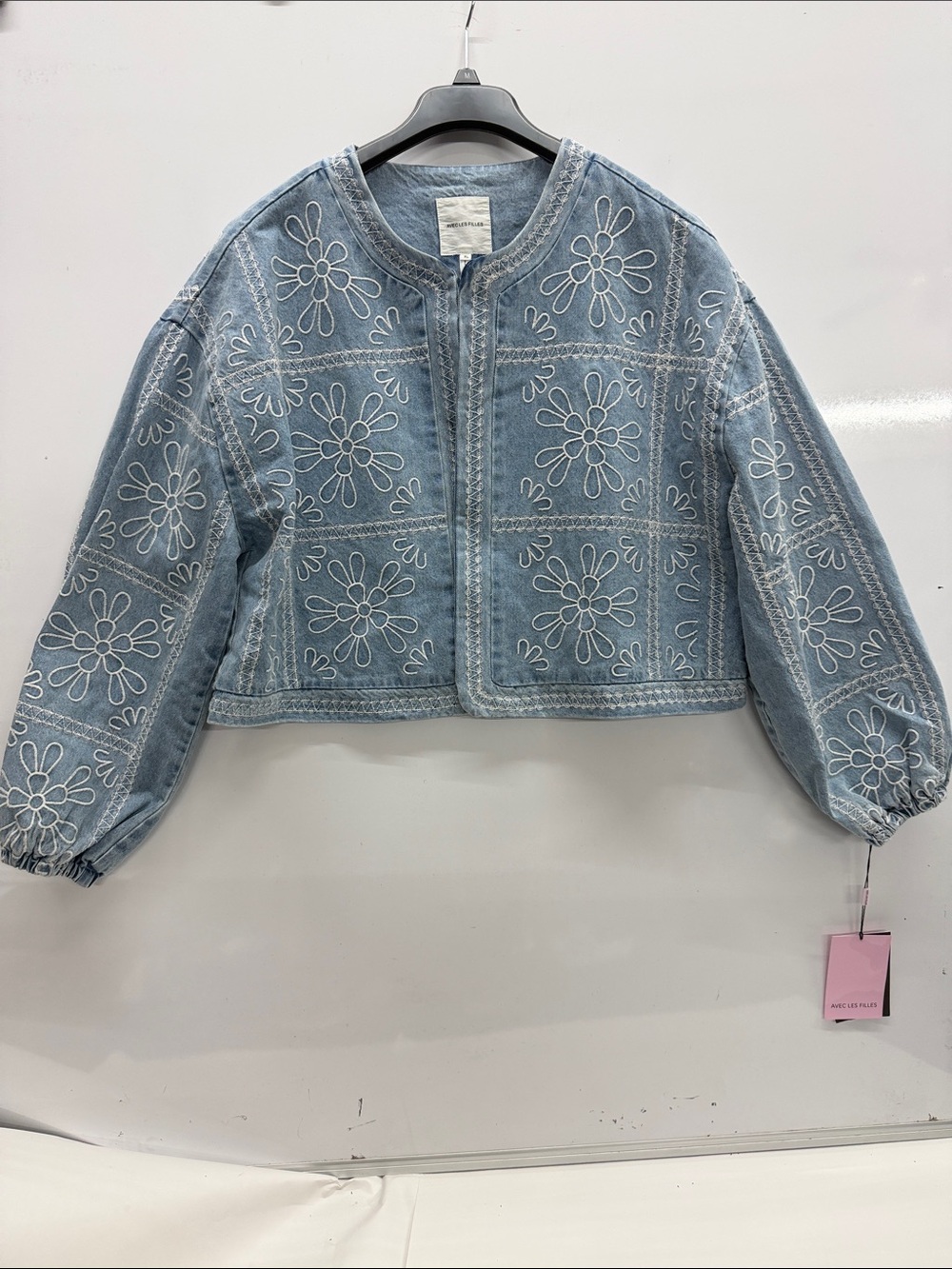 Avec Les Filles Black and Pink Brand Jean Jacket
